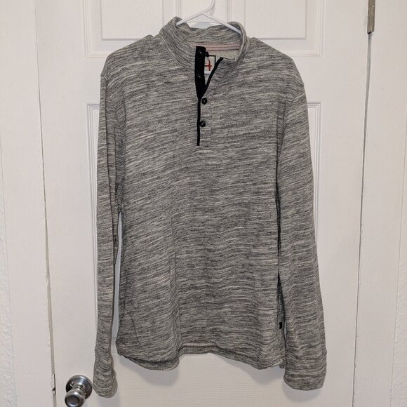 Relwen Loop Back Mock Neck 1/4 Button Light Grey Twist Pullover Mens Large - Picture 1 of 5